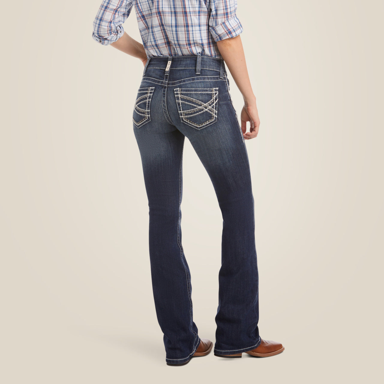 Mid Rise Stretch Entwined Boot Cut Jean