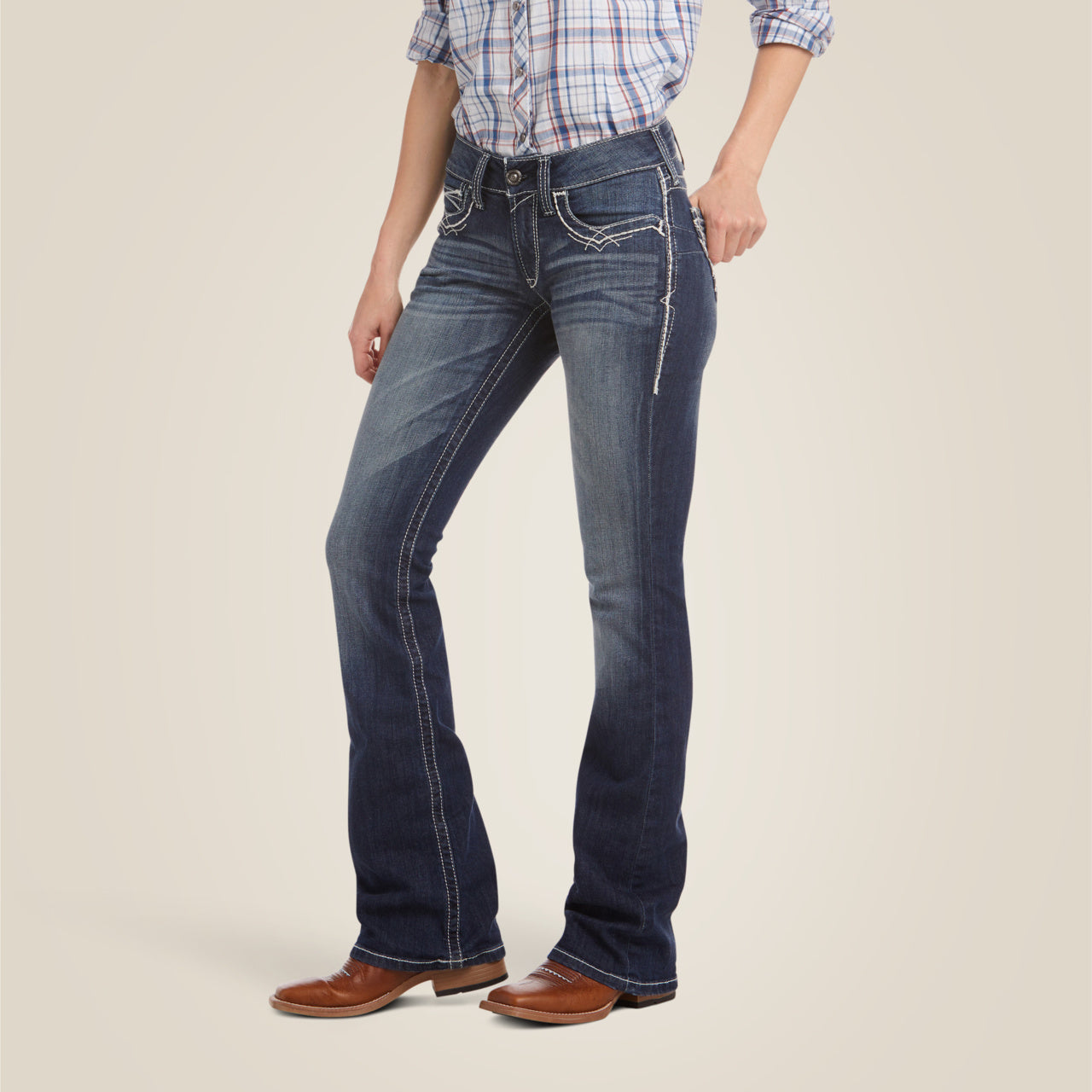 Mid Rise Stretch Entwined Boot Cut Jean