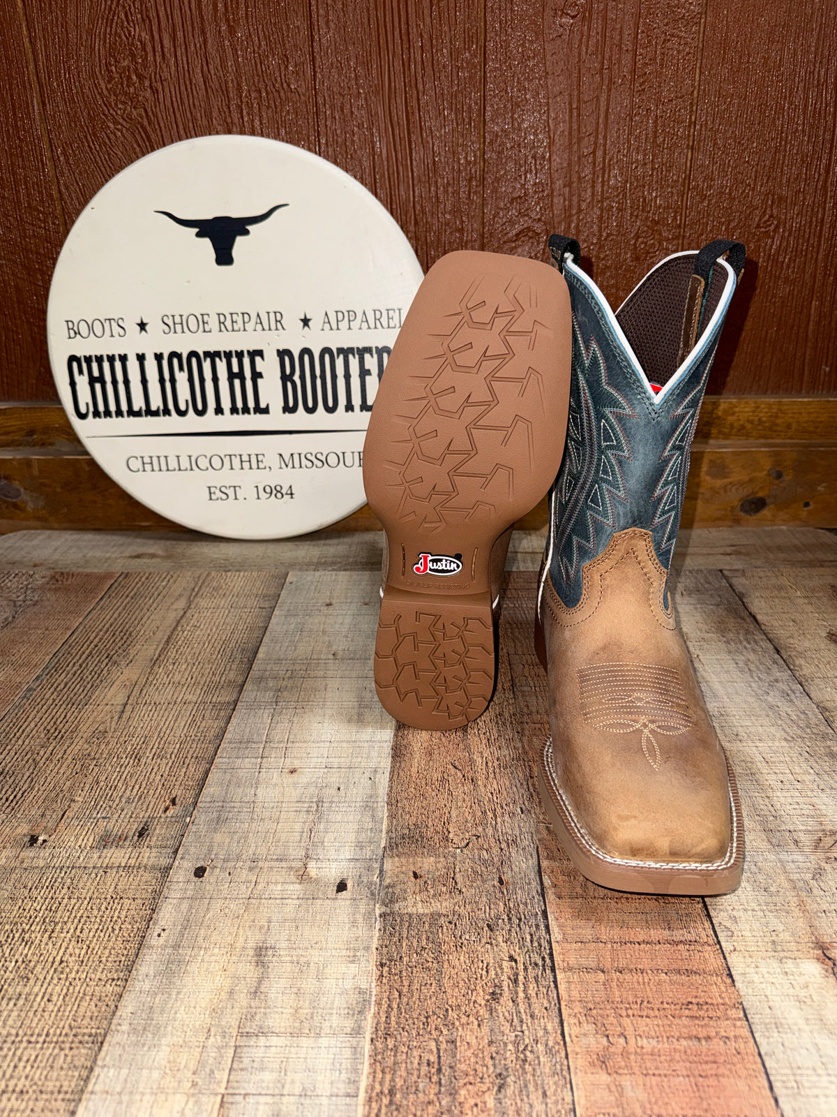 COJO x Justin Blue Top Square Toe Western Boot