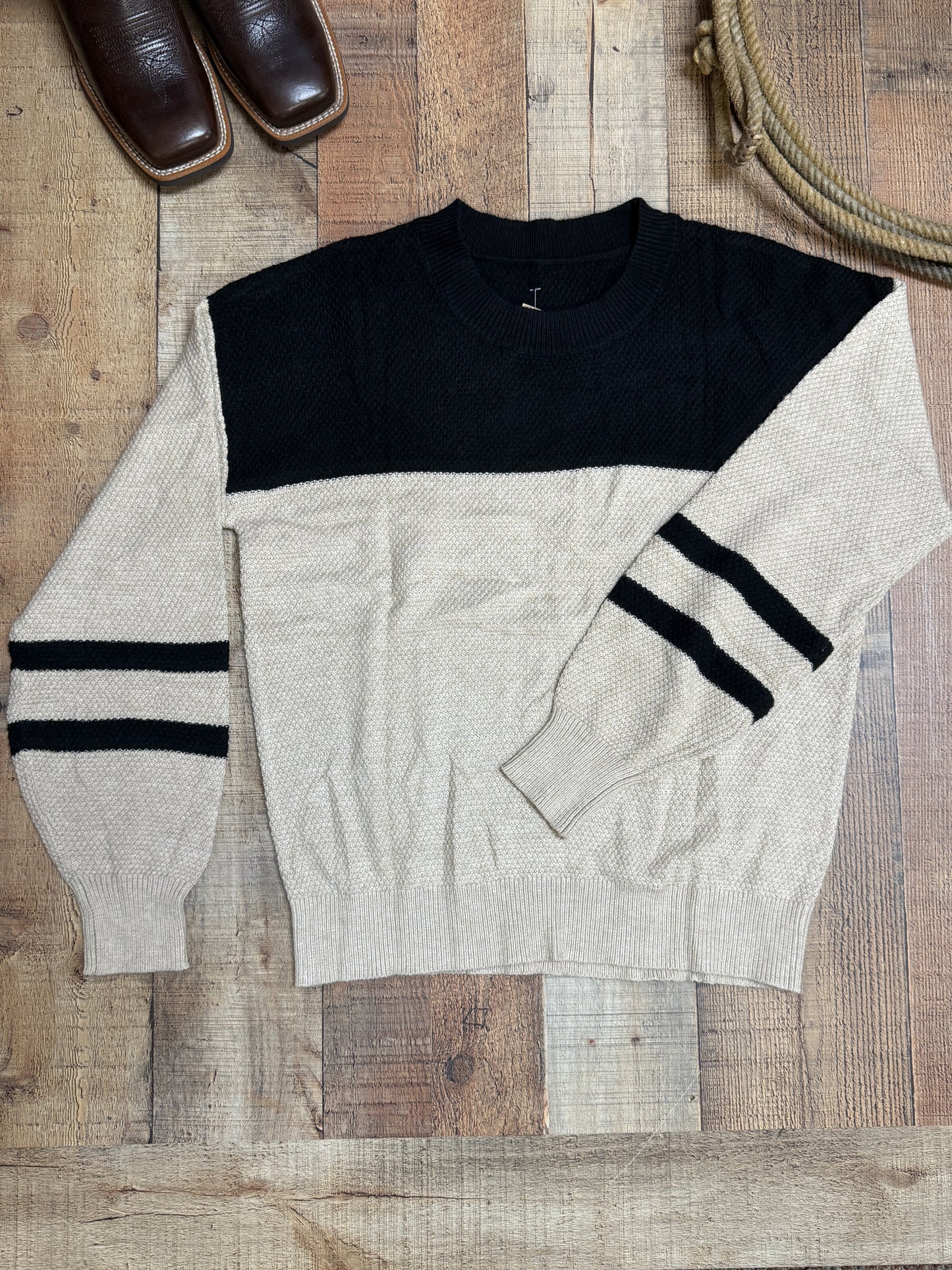 Khaki And Black Color Sweater