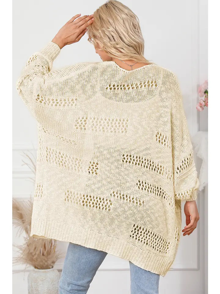 Casual Hollowed Knit Dolman Sleeve Cardigan