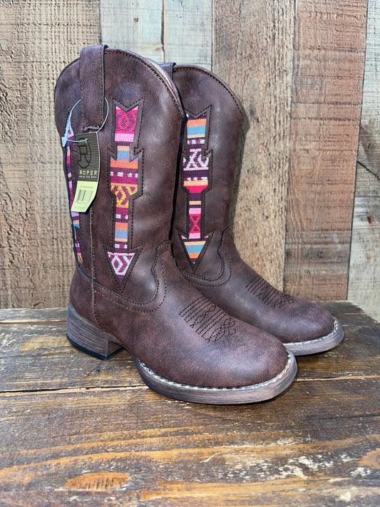 Roper Western Boots Girls Double Arrows Faux Brown