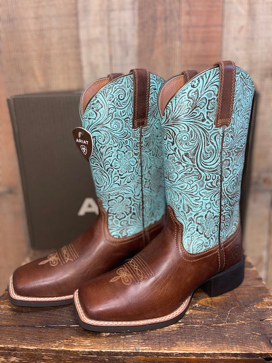 Ariat Ladies Round Up Turquoise Embossed Western Boot -10042534