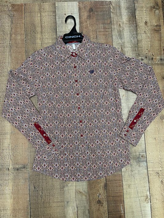 Cinch Women's Long Sleeve Button Shirt - Red Print
