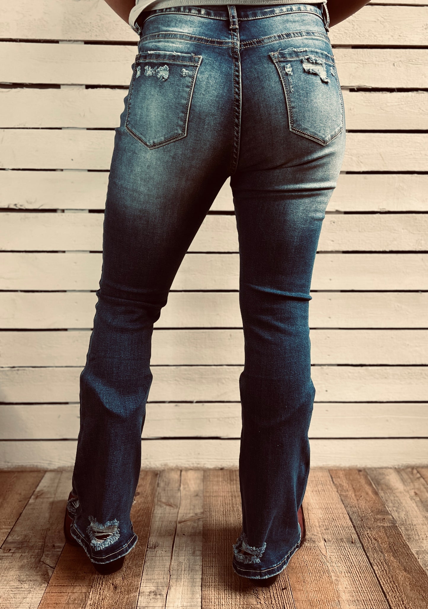 Blue Distressed Flare Jeans