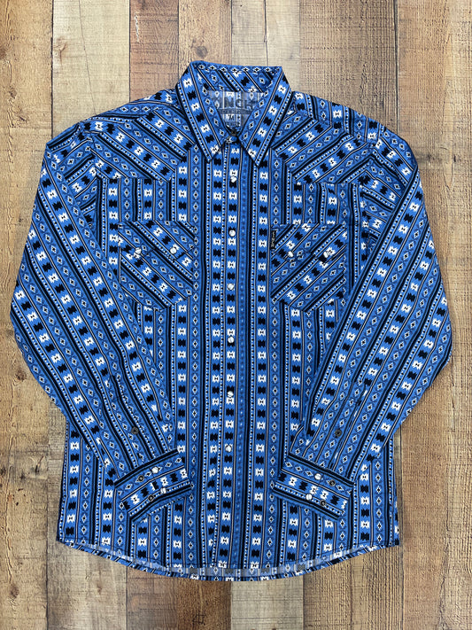 Cinch Men's Long Sleeve Blue Geometric Print Western Snap Shirt