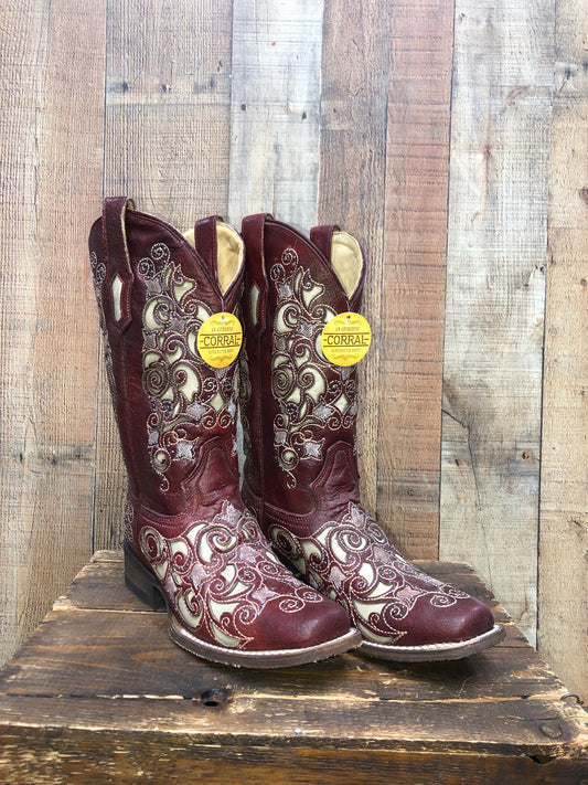 Corral Inlay Studs & Embroidery Western Boots - Red