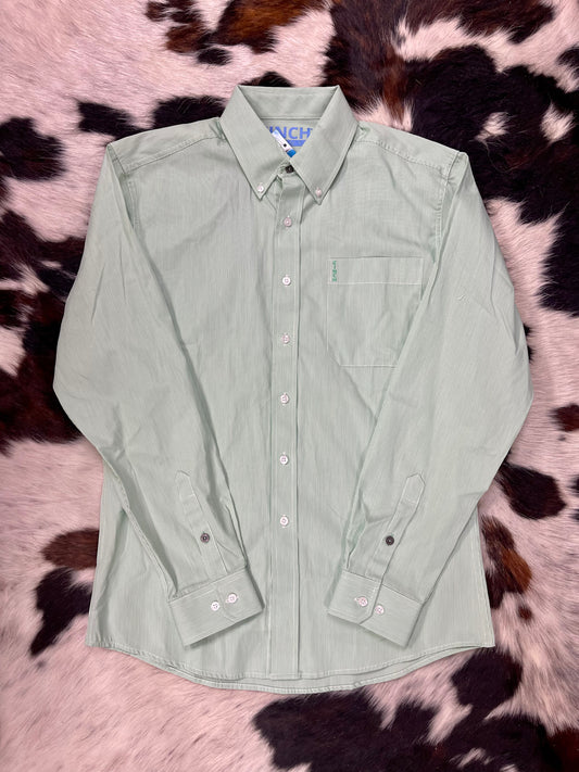 Cinch Men's Spring Green with White Pin Stripes Modern Fit Long Sleeve Western Shirt