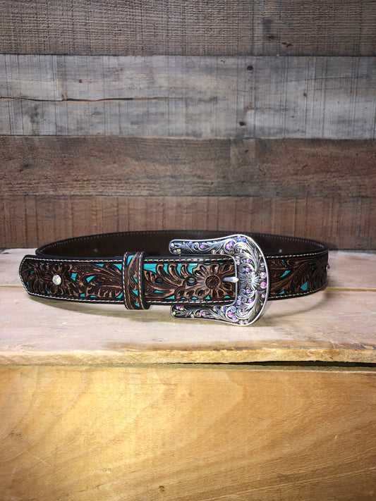 Ariat Silver Buckle Leather Belt - Brown