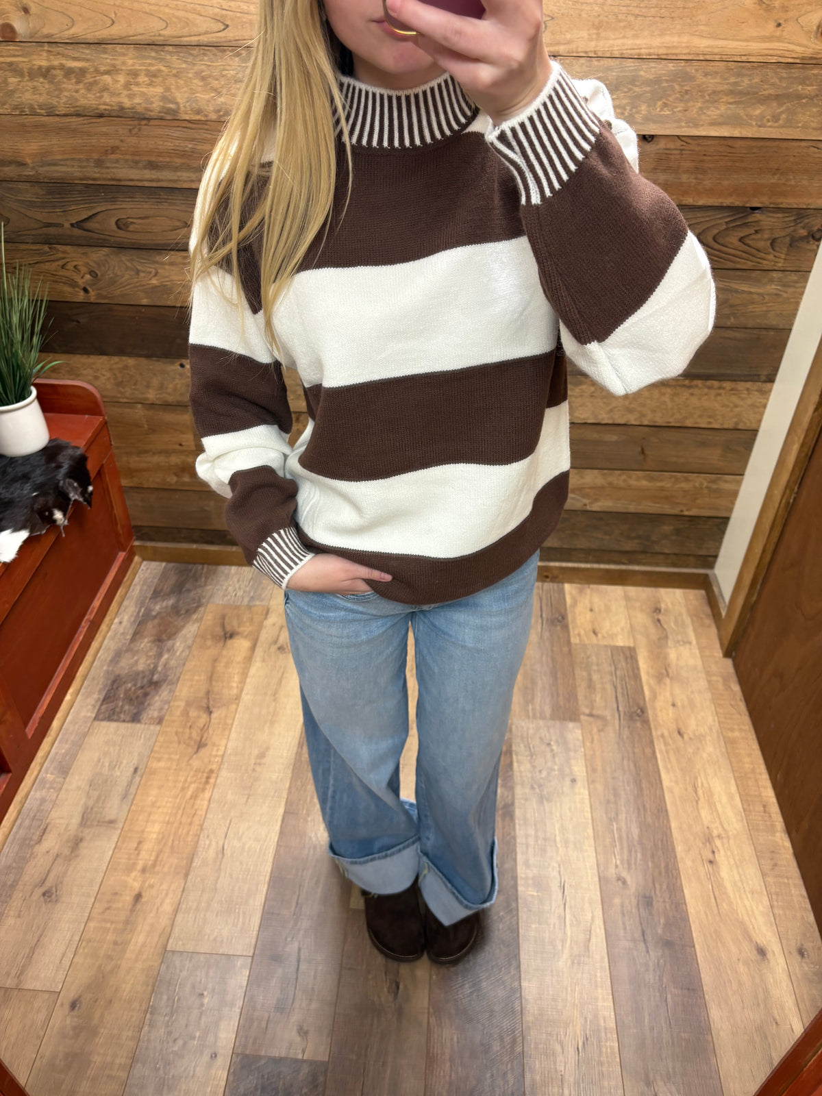Striped Moc Neck Sweater
