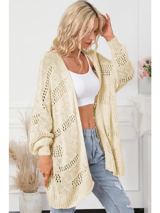 Casual Hollowed Knit Dolman Sleeve Cardigan