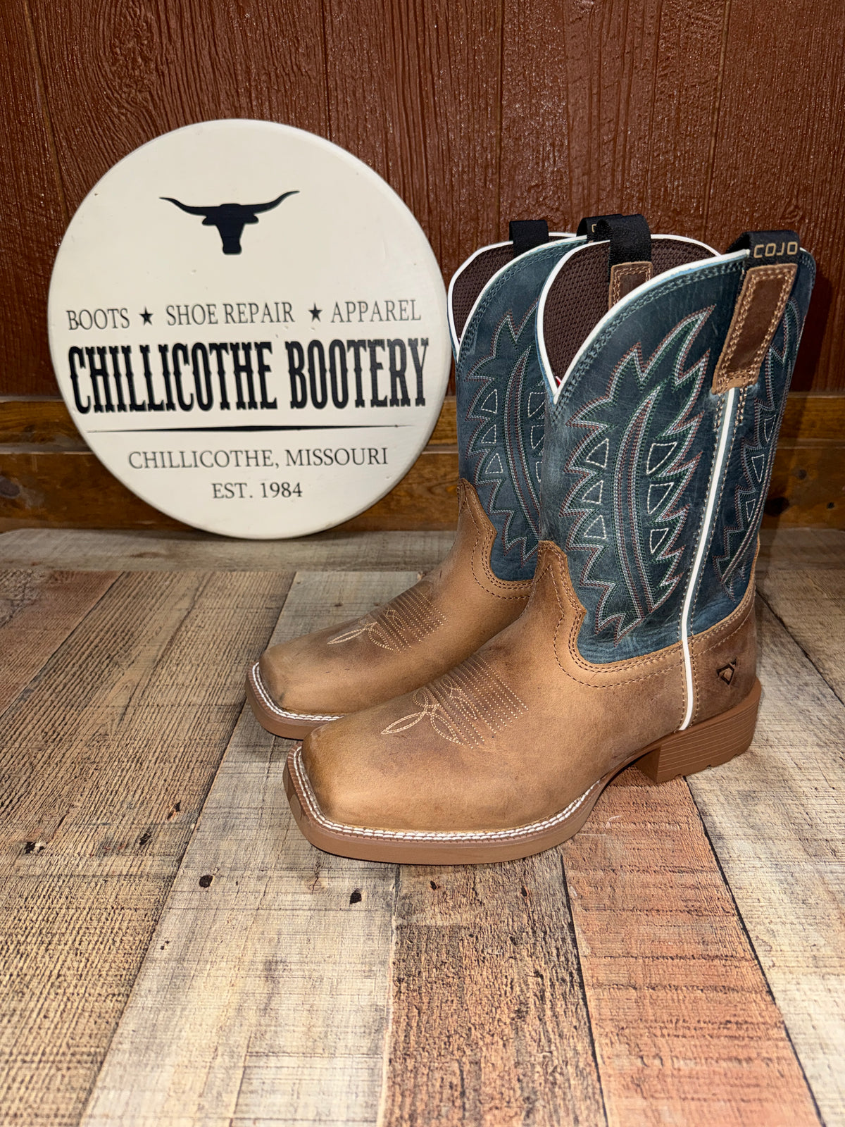 COJO x Justin Blue Top Square Toe Western Boot