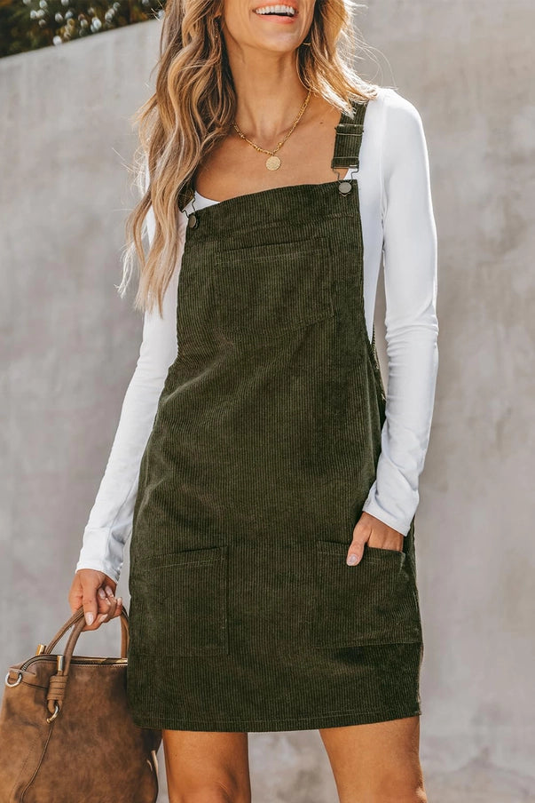 Front Pockets Sleeveless Corduroy Overall Dress