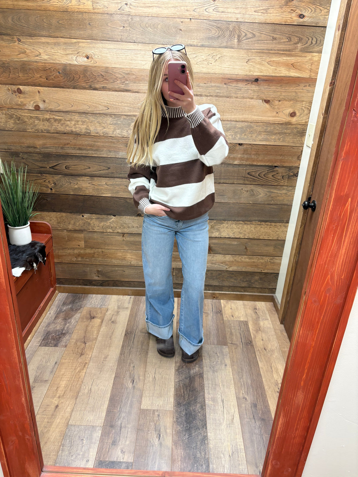 Striped Moc Neck Sweater