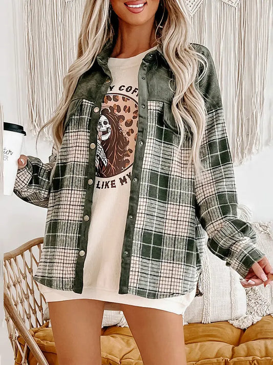 Plaid Color Single-Breasted Coat