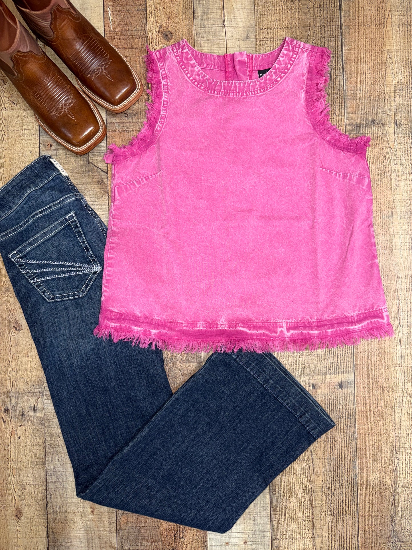 Pink Denim Snap Back Tank Top