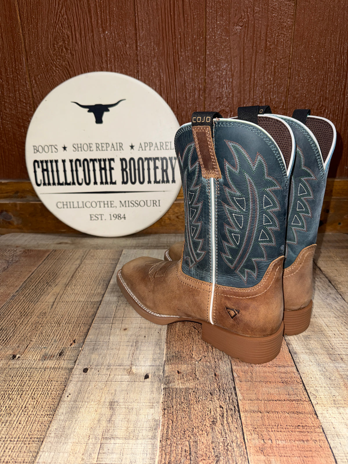 COJO x Justin Blue Top Square Toe Western Boot