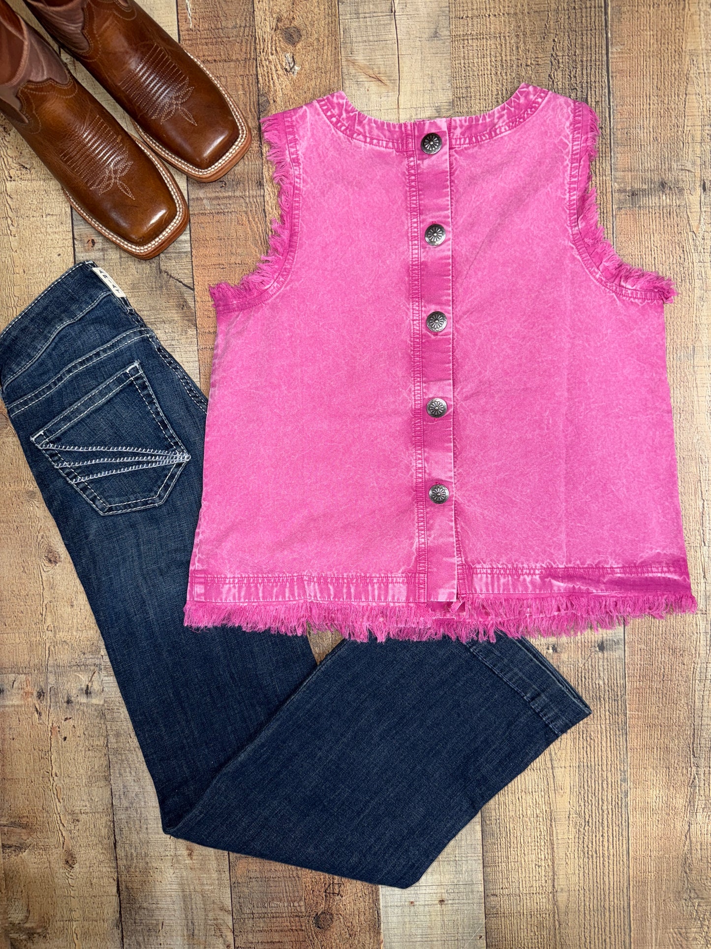 Pink Denim Snap Back Tank Top