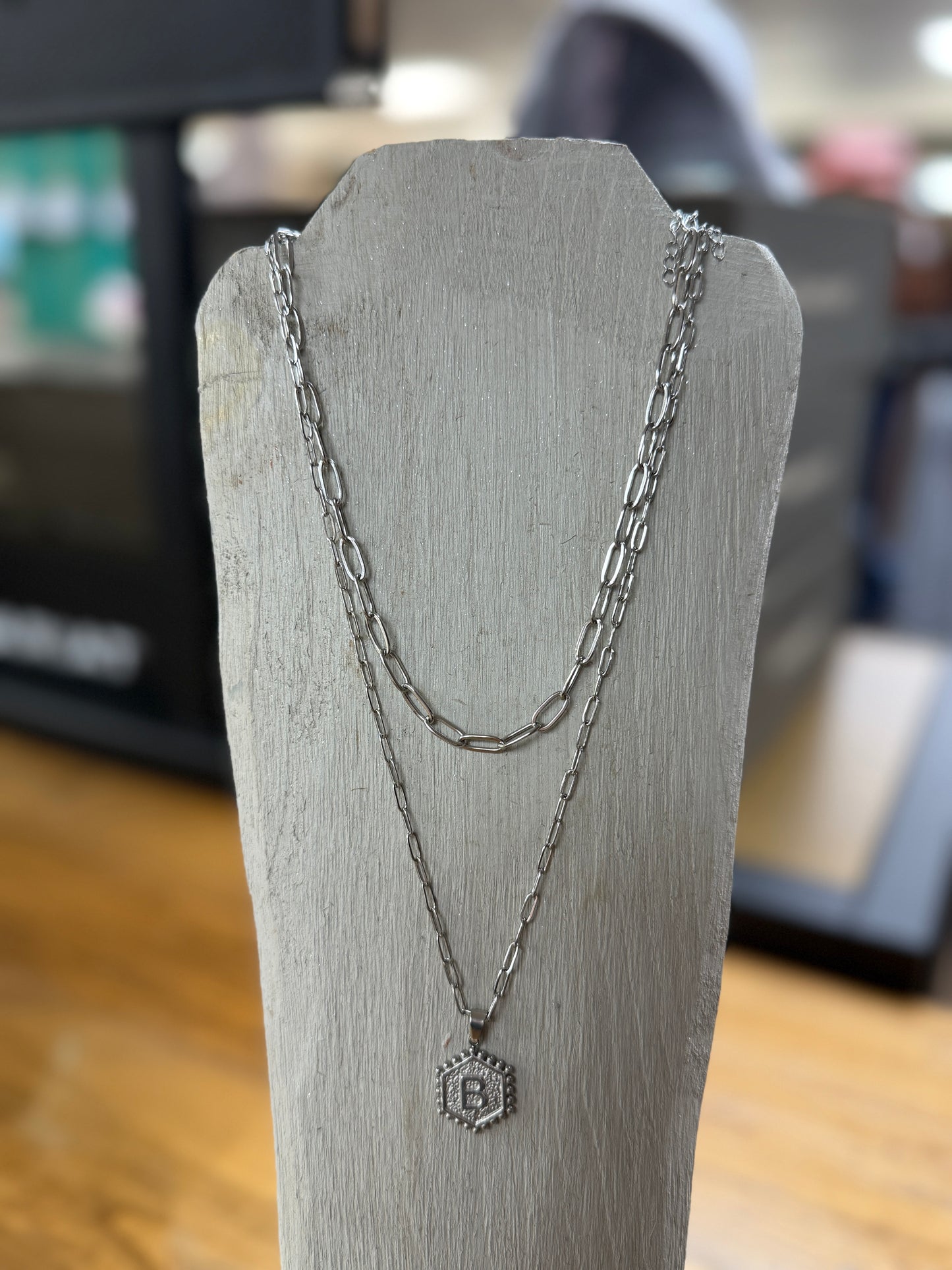 Silver Stack Initial Necklace