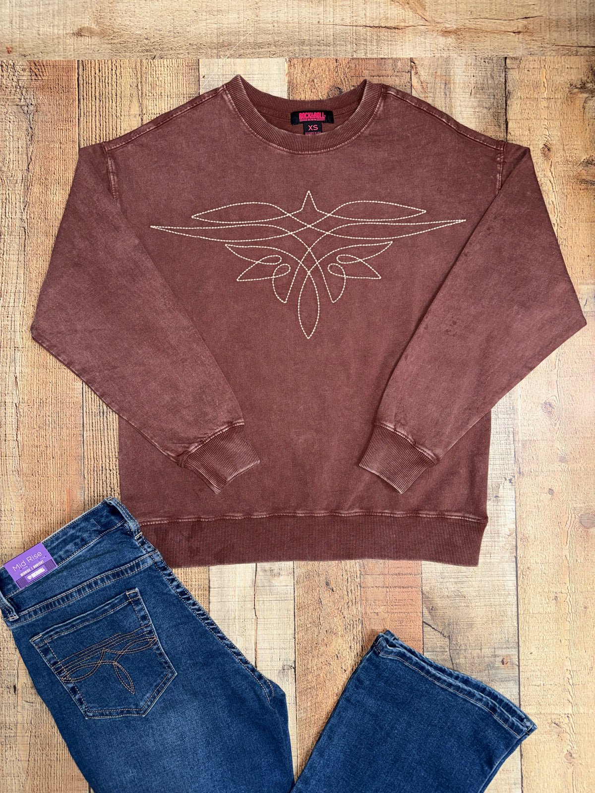 Rock & Roll Denim Boot Stitch Pullover