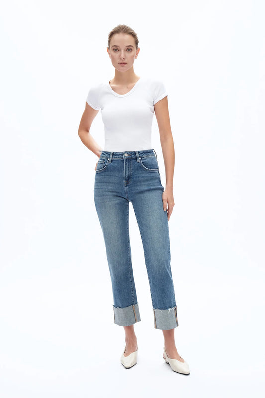 Bayeas High Rise Straight Leg Cuffed Jean