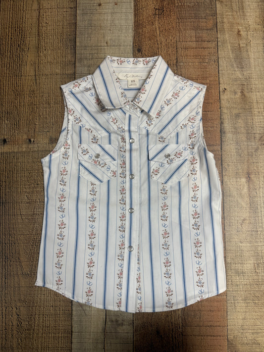 Kids Sleeveless Horseshoe Print Button Up