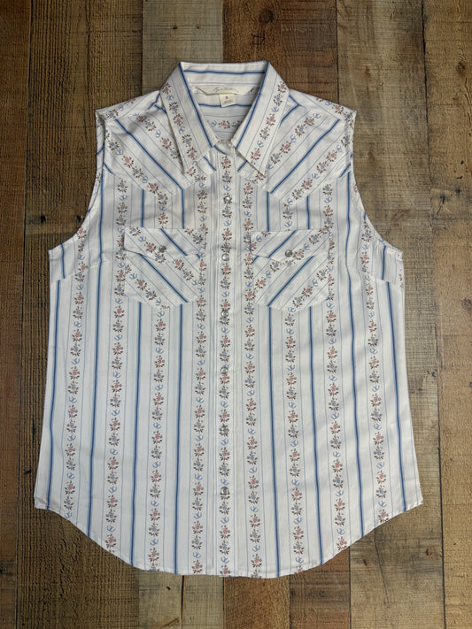 Women's Sleeveless Horseshoe Print Button Up