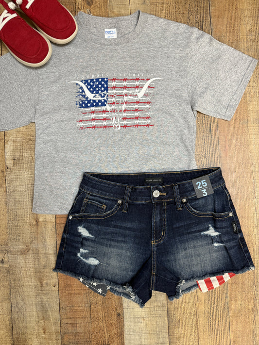 Silver American Flag Boyfriend Shorts
