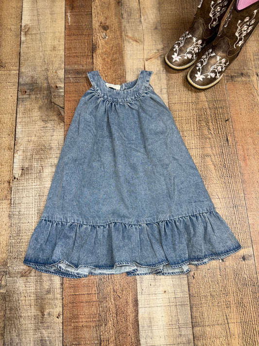 Girl's Denim Ruffle Dress