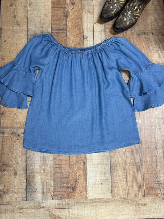 Faux Denim Ruffle