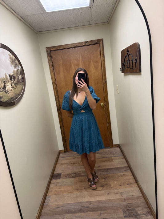 Teal Twist Front Dress