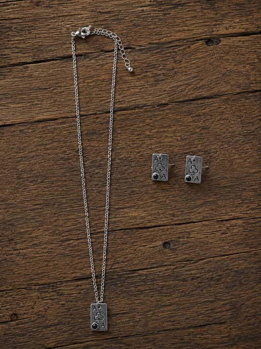 Ace Of Club Necklace and Earring Set