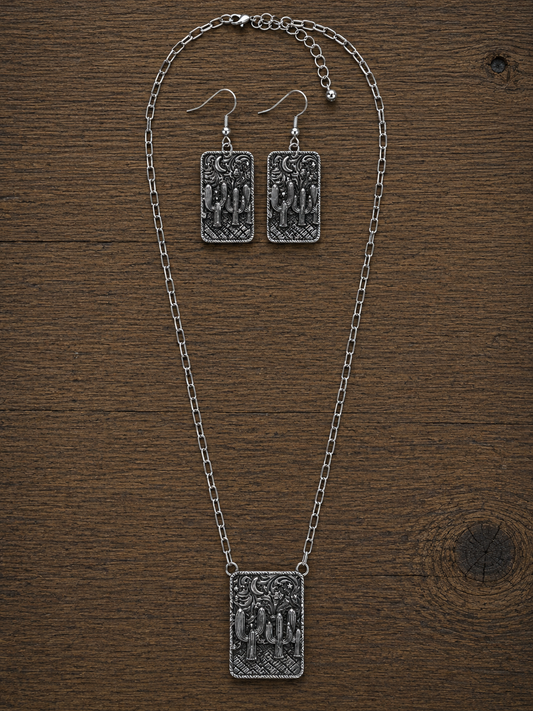 Moon & Cactus Necklace and Earring Set