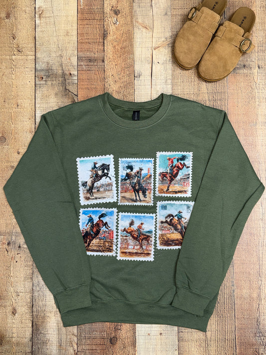 Cowboy Postage Stamp Sweatshirt