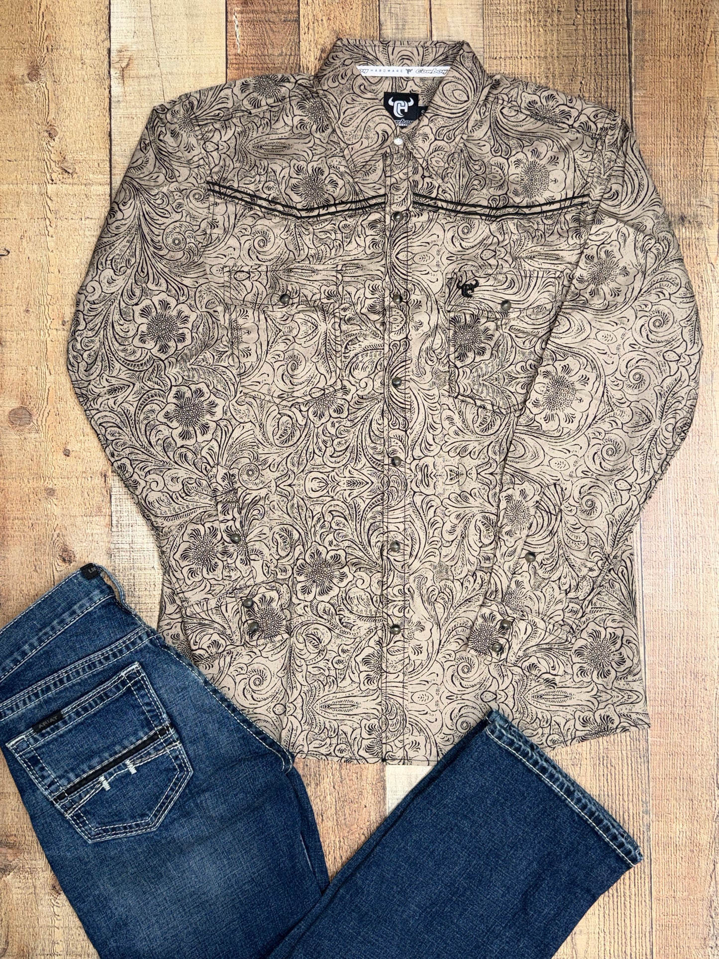 Men's Floral Tooled Button-Up