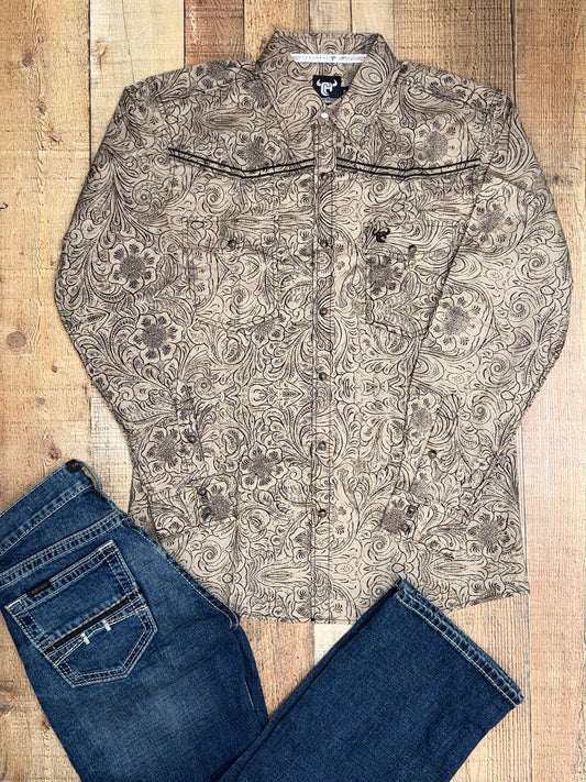 Men's Floral Tooled Button-Up