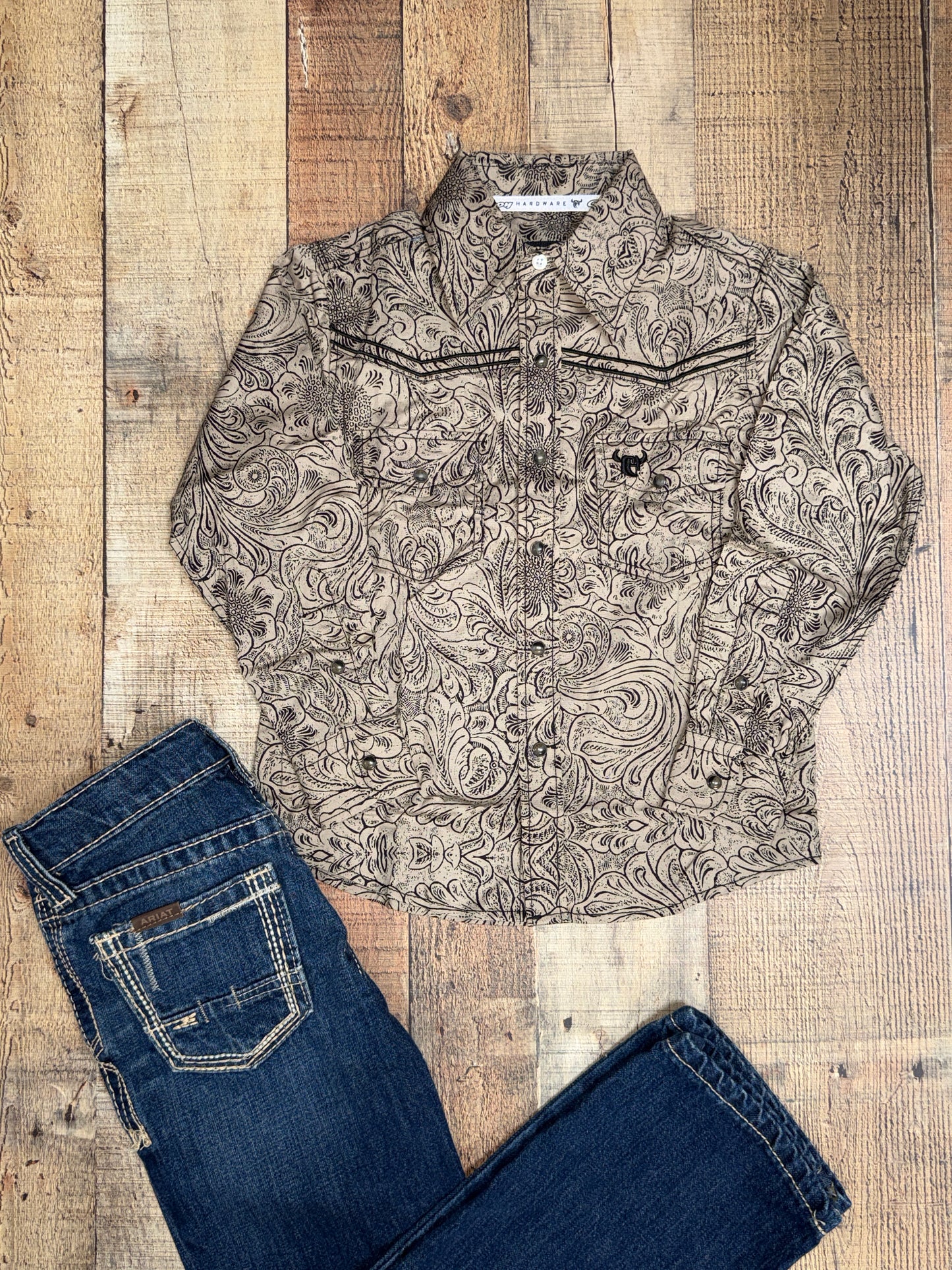 Boy's Floral Tooled Button-Up