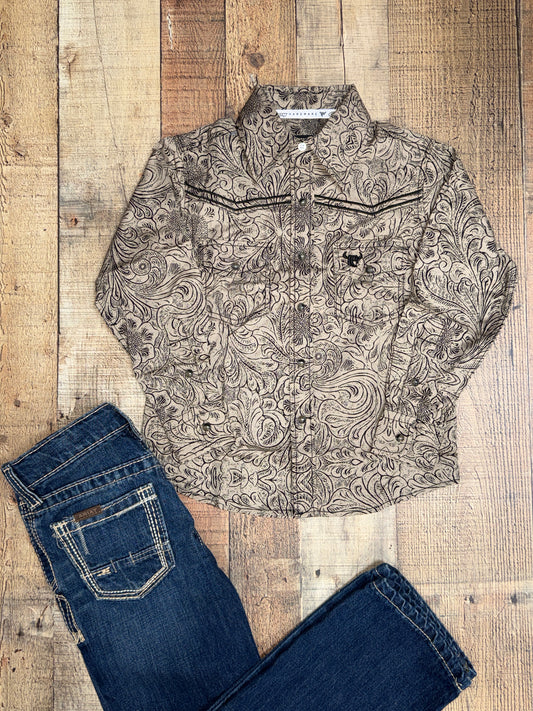 Boy's Floral Tooled Button-Up