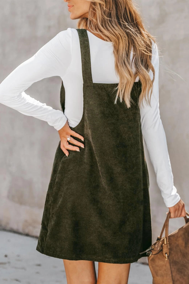 Front Pockets Sleeveless Corduroy Overall Dress