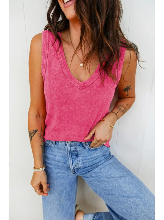 Mineral Wash V Neck Tank Top