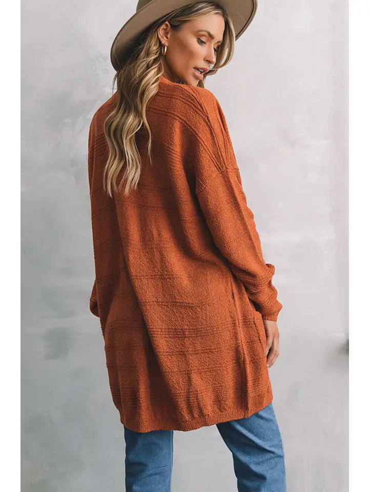 Open Front Textured Knit Cardigan with Pockets