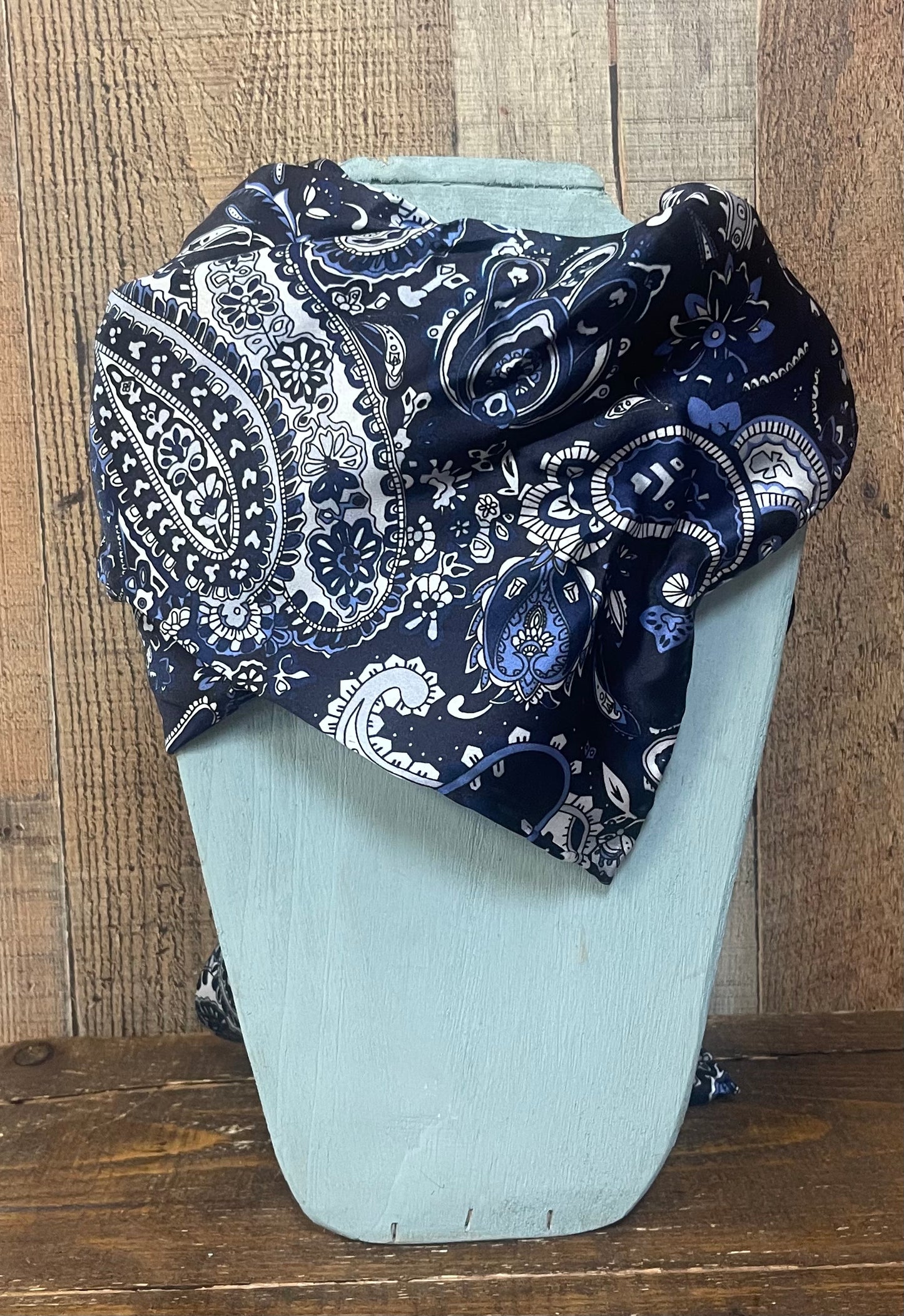 Navy Blue Paisley Silk Wild Rag