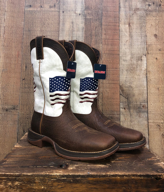 Durango Rebel Distressed Flag Embroidery Western Boots - Brown/White