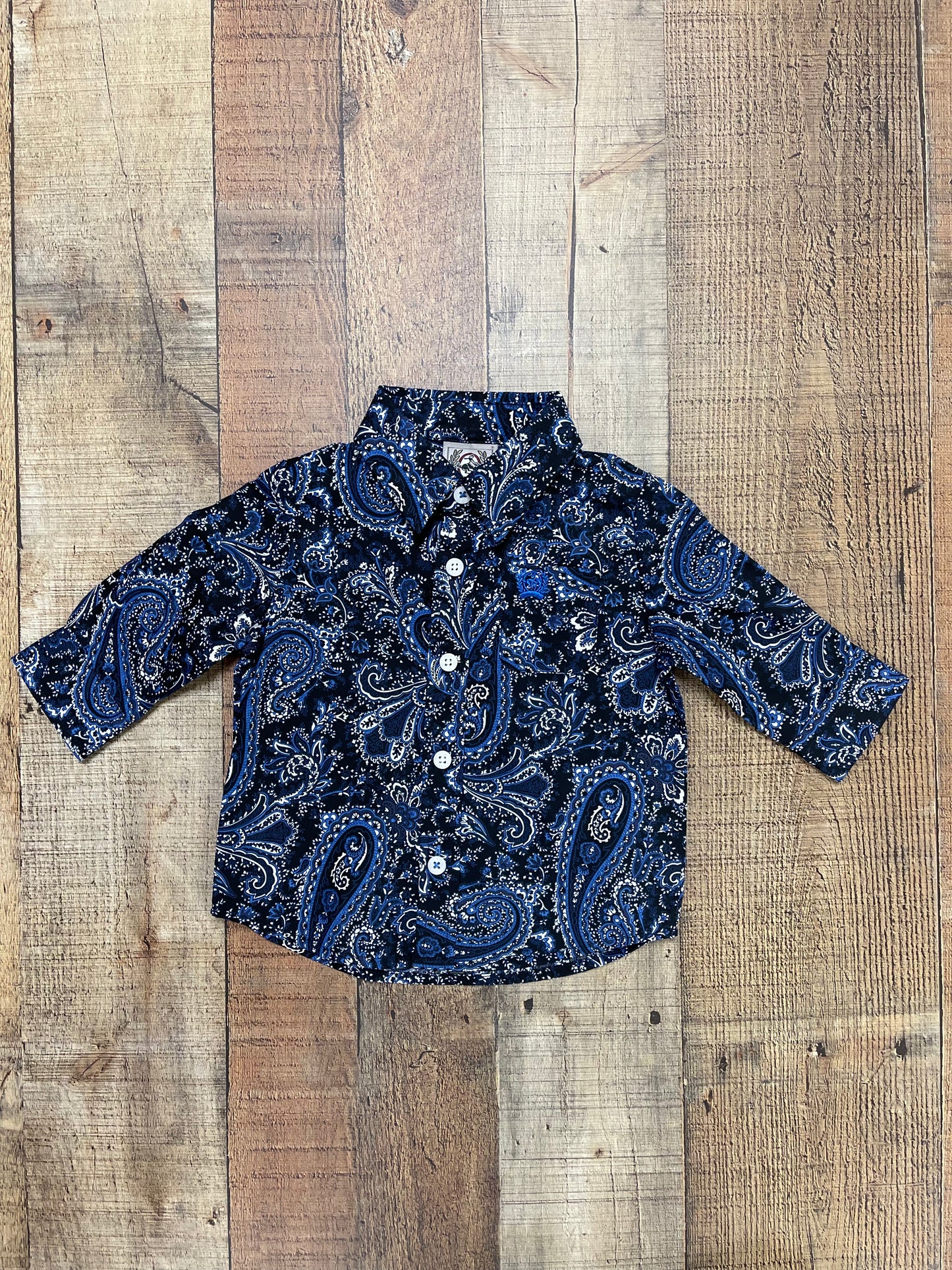 Cinch Infant Boys' Navy, White, Black, and Blue Paisley Print Long Sleeve Shirt