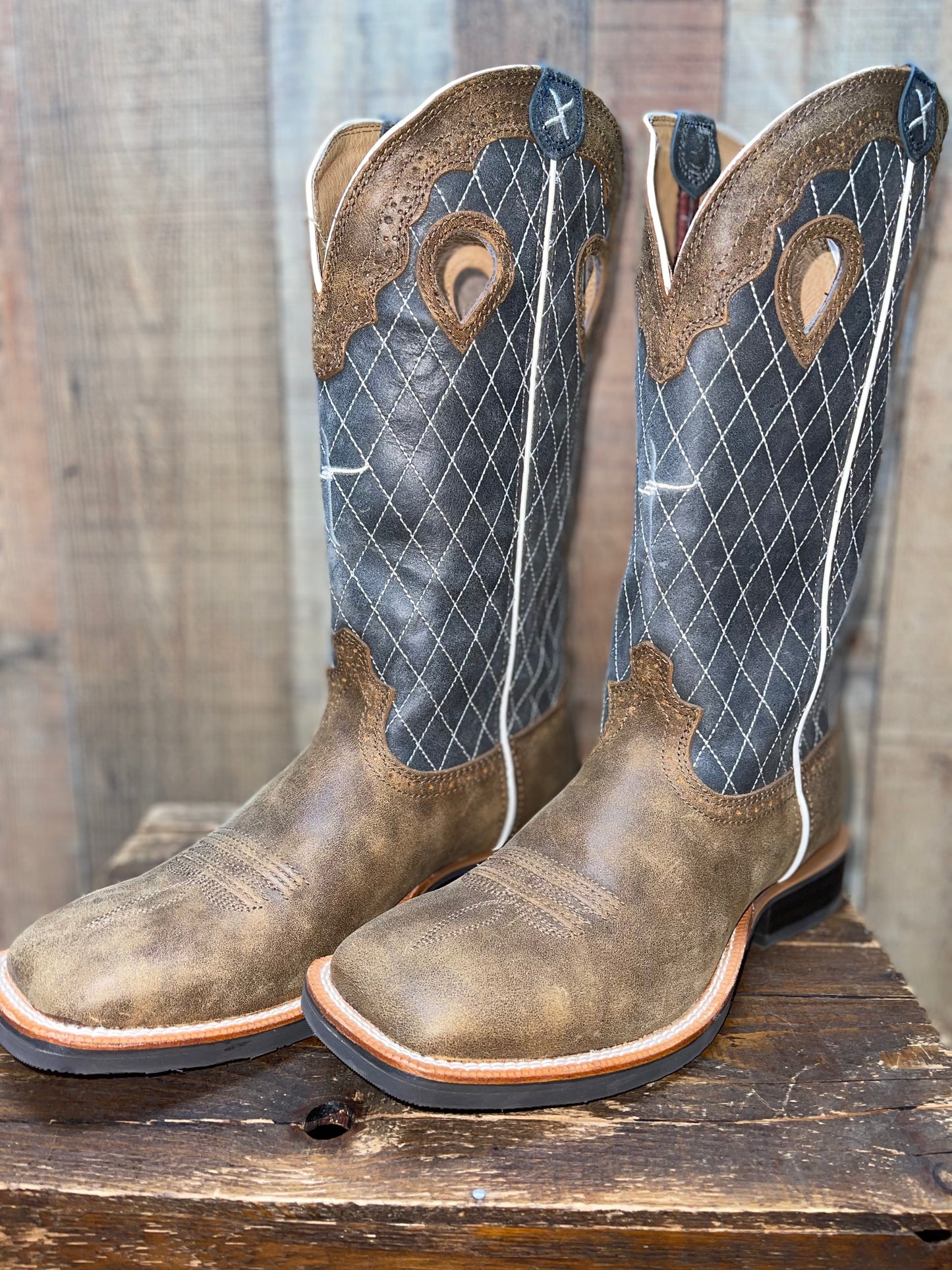 Twisted X Distressed Ruff Stock Cowboy Boots Wide Square Toe