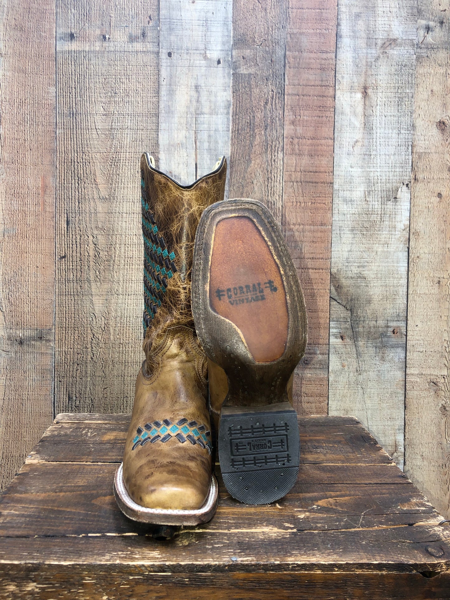 Corral Woven Western Boots - Sand/Teal