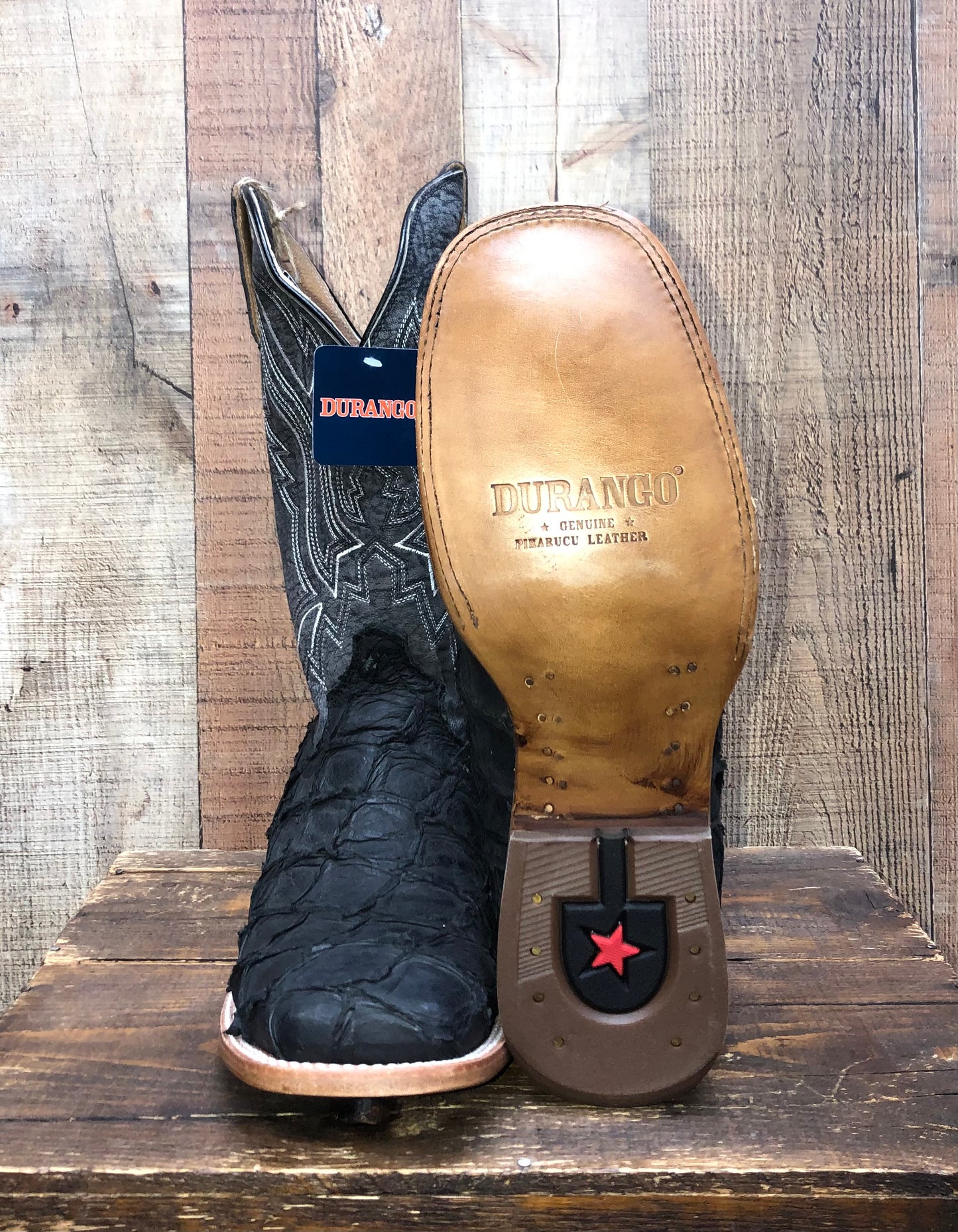 Durango Premium Exotic Pirarucu Western Boots - Matte Black