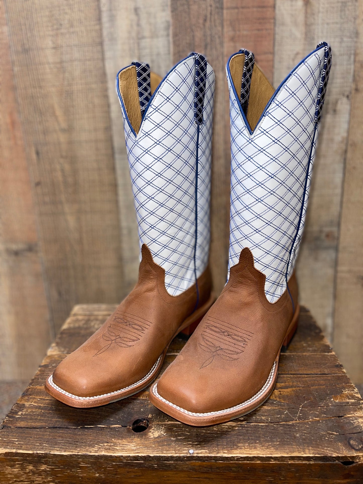 Anderson Bean Brass White Blue Checker Boots HP1858