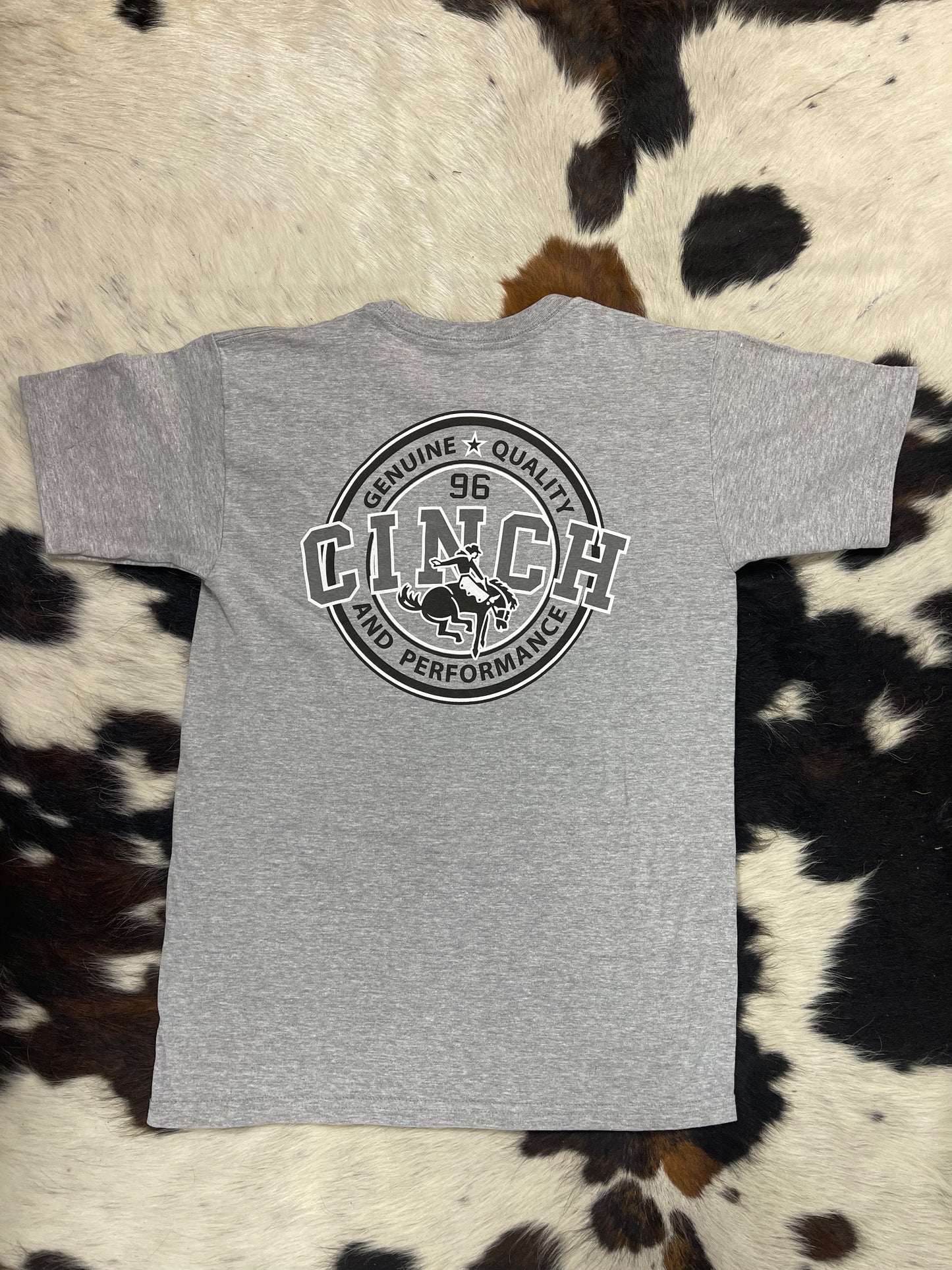 Cinch Men's Heather Grey with Black and White Logo Graphic Back Short Sleeve T-Shirt