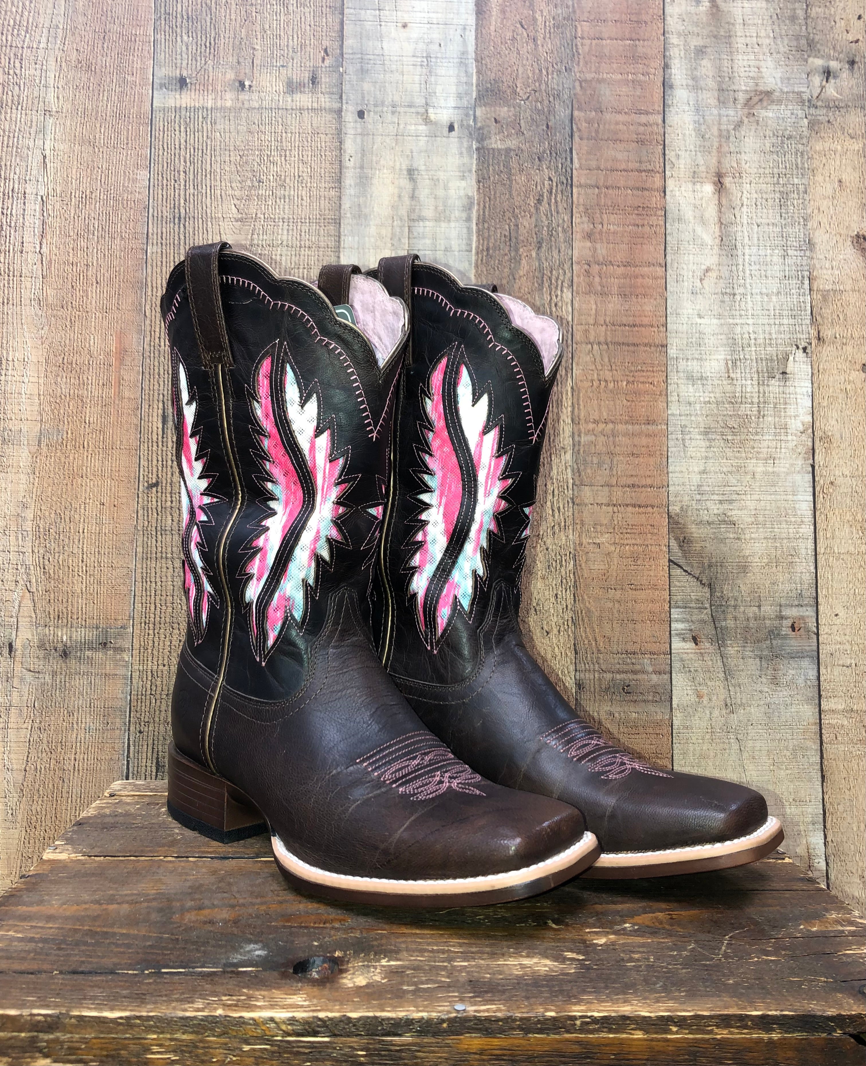 Ariat black and 2025 pink cowboy boots